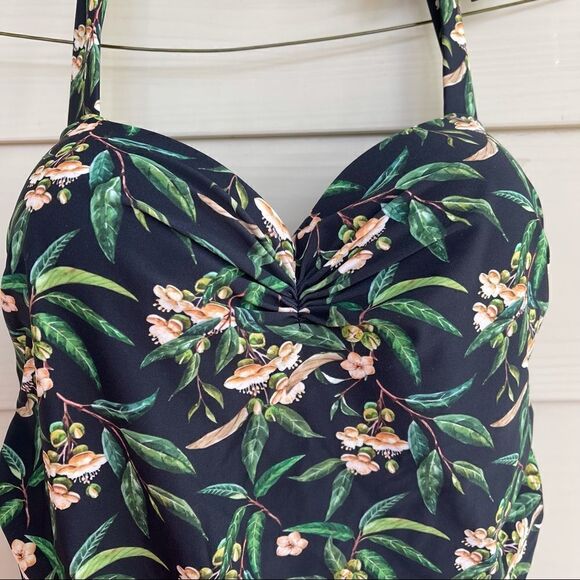 NEW Women’s L Tropical Hawaiian One Piece Swimsuit Built in Bra Bodysuit Ruched - Picture 5 of 10